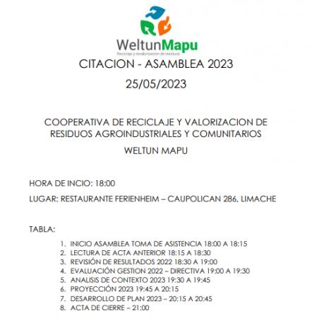 CITACION ASAMBLEA - 2023 - COOPERTIVA WELTUN MAPU