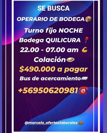 OPERARIO BODEGA QUILICURA NOCHE