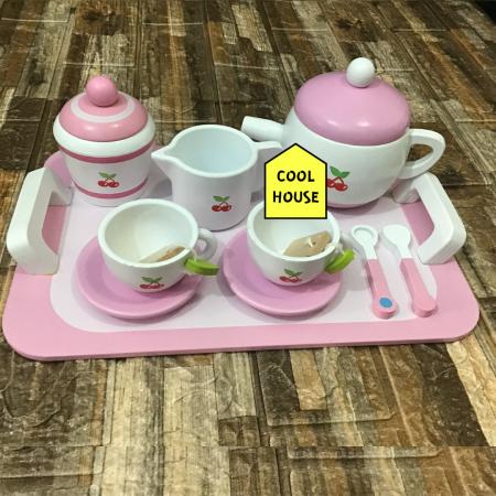 SET JUEGO TETERA MADERA ROSADO