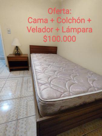 CAMA 1 PLAZA + COLCHON + VELADOR + LAMPARA 
