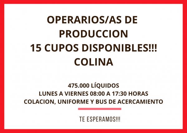 OPERARIOS(AS) DE PRODUCCIÓN / COLINA