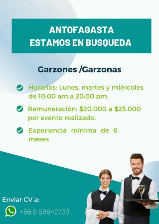 GARZONES / GARZONAS, PART TIME- ANTOFAGASTA  