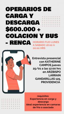 OPERARIOS DE CARGA Y DESCARGA $600.000 