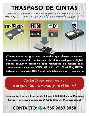 TRASPASO DE CINTAS VHS, VHS C, BETAMAX, MINI DV