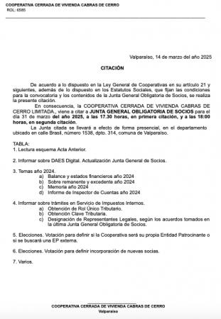 CITACIÓN JUNTA GENERAL OBLIGATORIA DE SOCIOS