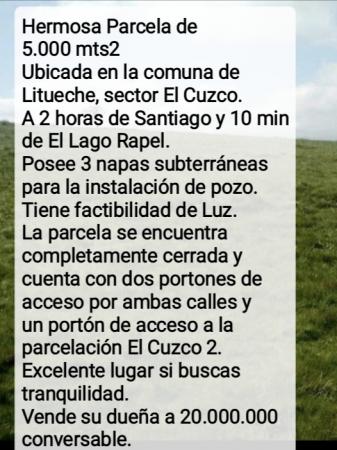 PARCELA SECTOR EL CUZCO. 10 MIN LAGO RAPEL.