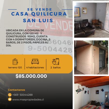 VENDEMOS CASA 2 PISOS SAN LUIS, QUILICURA