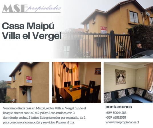 VENDEMOS CASA 2 PISOS VILLA EL VERGEL, MAIPÚ
