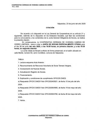 JUNTA DE SOCIAS ESPECIALMENTE CITADA - COOPCDC